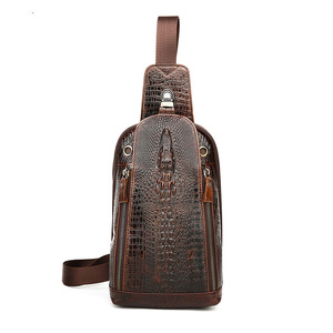 Sac de poitrine pour homme Dujiang en cuir véritable à motif crocodile, grande capacité, sac bandoulière - Product Image 5