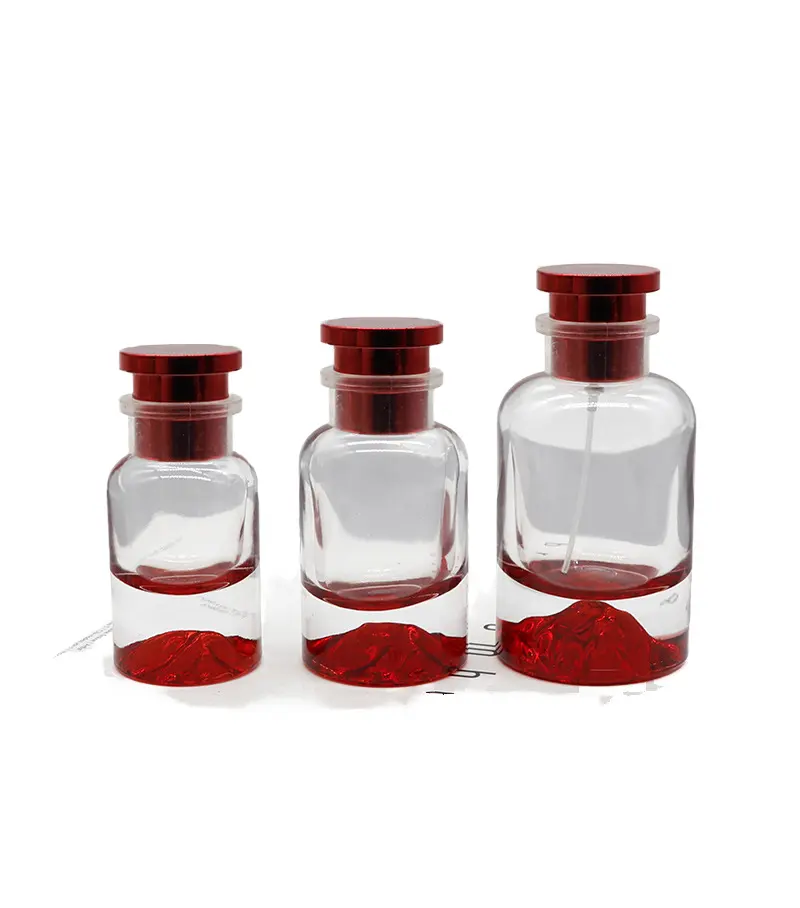 Botol kaca silinder parfum kosong, wadah kosmetik isi ulang berpergian 30ml 50ml 100ml dengan permukaan cap panas