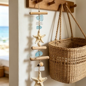 Ornement mural en <span class=keywords><strong>bois</strong></span> flotté, étoile de mer, verre marin et coquillages, style nautique côtier, pendentif pour fenêtre et porte, décoration pour la maison et la salle de bain - Product Image 5