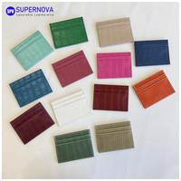 Dompet Kartu Identitas Kulit Custom Logo Grosir, Desain Saku Tipis, Dompet Kartu Kredit Mini untuk Ukiran Laser