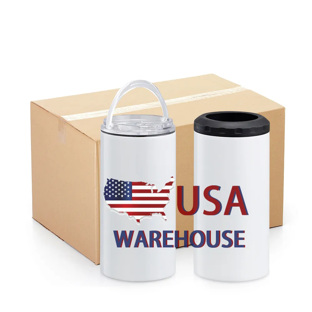 US Warehouse 16oz 4 In 1 Sublimation Can Cooler Double Wall Stainless Steel Can Cooler Sublimation Tumbler with Two Lids