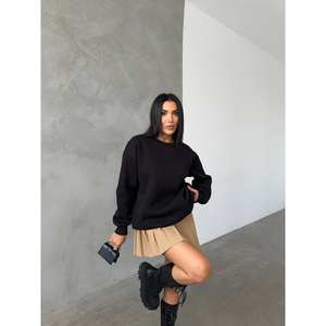 Sweat-shirt à col rond 3 fils brossé pour femme, épaules tombantes, 100 % coton tricoté, pull à manches longues - Product Image 4