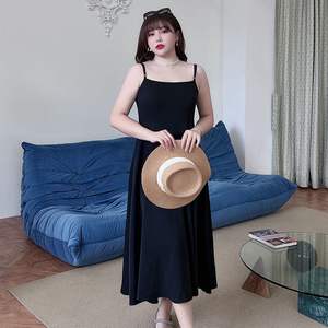 เดรสยาวผ้าชีฟองสีดำสำหรับผู้หญิงไซส์ใหญ่ พร้อมชั้นผ้าบาง สายเดี่ยวรัดเอว สีพื้น รุ่น N8380 - Product Image 3