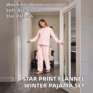 Conjunto de Pijama para Mujer, Manga Larga, Cuello Redondo, Estampado de Estrellas, Felpa, Casual, Elegante y Transpirable para Invierno - Product Image 2