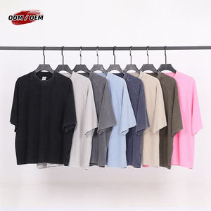 Camiseta de hombre de verano básica vintage lavada de corte holgado con textura gofrada y mangas raglán, con logo estampado oversize, estilo streetwear - Product Image 1