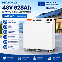 Batterie LiFePO4 HAKADI en stock UE, 32 kWh, 51,2 V, 628 Ah, avec BMS 300 A, pour stockage d'énergie solaire domestique (ESS)