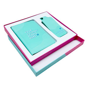 Meilleur <span class=keywords><strong>prix</strong></span> ensemble d'étiquettes à bagages et porte-passeport en cuir PU bleu uni avec logo personnalisé étiquette nominative durable pour le voyage - Product Image 5