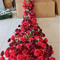 Centre de table de mariage de luxe C-694, chemin de table fleuri, rose rouge en soie, fleur artificielle, taille moyenne, pour fête de mariage