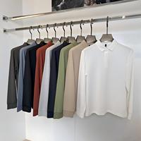 Polo à manches longues haut de gamme pour homme, automne/hiver, coton, poly, élasthanne, couleur unie, haut de golf avec boutons
