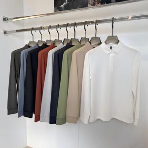 Premium Autumn/Winter <strong>Long</strong> <strong>Sleeve</strong> Polo Shirt Men Cotton Poly Spandex Solid Color <strong>Golf</strong> <strong>Top</strong> with Botton - Product Image 1