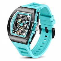 Reloj Mecánico Automático de Moda para Hombre con Logotipo Personalizado, Esfera Transparente, Caja de Acero Inoxidable, Correa de Silicona, Resistente al Agua 30M, OEM