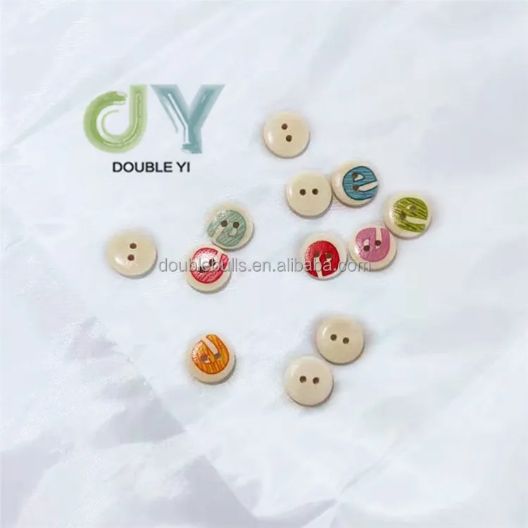 Custom Alphabet Printing Wooden Buttons Mini Round 2 Holes Button