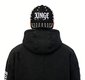 Sudadera con capucha de algodón grueso personalizable, estilo punk, desgastada, para hombre, con tachuelas, estilo gótico, esencial para streetwear. - Product Image 3