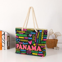 Bolsa de Playa Grande de Lona con Asas de Cuerda para Vacaciones de Verano, Bolsa de Compras de Lona Impermeable de Moda para Mujer, Estilo Panamá