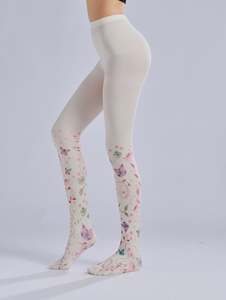 Aangepaste Handgeschilderde Bloemenpatroon Bedrukte Panty Kleurrijke Bloem En Vogel Verse Bodem Lori Kousen - Product Image 5