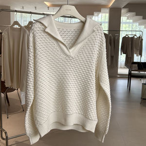 Pull long décontracté élégant en laine/cachemire avec un tricot exquis, coupe décontractée, respirant, anti-froissement, motif imprimé, logo frontal - Product Image 1