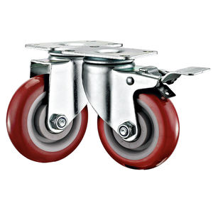 Plaque supérieure de 3 4 5 pouces Roulette à usage moyen Roue rouge en PU/polyuréthane Roues pivotantes pour chariot à main industriel avec roulettes de frein - Product Image 4