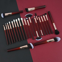 Professionnel 25 pièces ensemble de pinceaux de maquillage en cheveux naturels en gros pinceaux de maquillage manche en bois de vin rouge pinceaux cosmétiques de marque privée