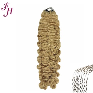 Cheveux humains bouclés birmans doublement étirés FH, pour tresses au crochet, avec nœuds miracle # 27 Tresses en cheveux humains à pointe effilée colorées pour crochet - Product Image 1