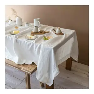 Wholesale Natural France 100% Linen Fabric Rectangle Wedding Table Cloth Set/Washable Party Flax Table Linen Tablecloth