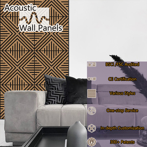 Panneau acoustique en bois géométrique 3D breveté 60x60cm finition chêne avec rainures pour décoration murale insonorisante Panneau mural acoustique en bois - Product Image 2