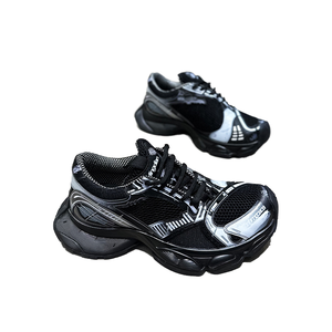 Zapatillas deportivas de moda transpirables con estampado en caliente y pedrería, suela gruesa, cierre con cordones, color liso, plantilla de EVA, ideales para el verano. - Product Image 2