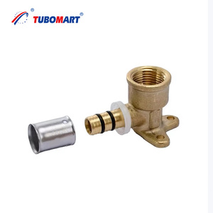Raccords à sertir OEM PEX-AL ou raccords à sertir BSP, <span class=keywords><strong>coude</strong></span> femelle avec plaque pour tuyau composite <span class=keywords><strong>multicouche</strong></span> PE(X) AL PE(X) - Prix en gros - Product Image 1
