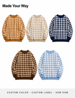 Pull en tricot à col rond pour homme, motif pied-de-poule, personnalisé avec logo OEM, décontracté, manches longues, en coton, pour l'hiver