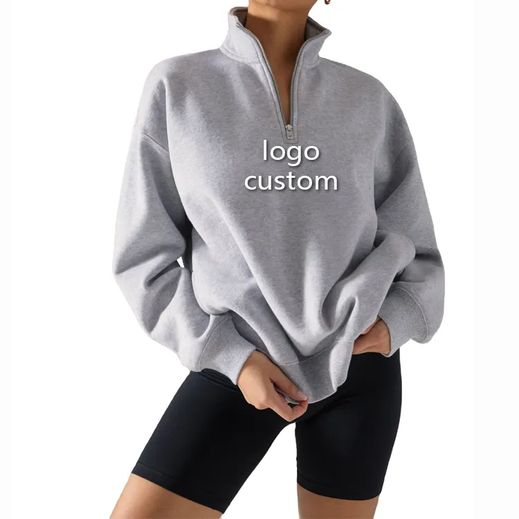 Hot Sales Women's Fleece Half Zip Pullover Sweatshirt Women Blank Oversized Long Sleeve Sweatshirt Hoodies