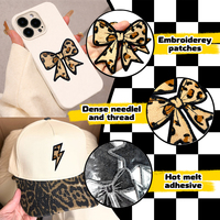 Lot de patchs thermocollants personnalisés en chenille motif léopard, badges brodés en forme de cœur, étoile, nœud et éclair pour sacs, chapeaux, chaussures et accessoires