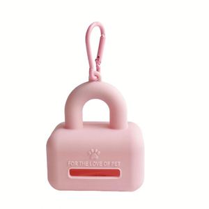 Porte-sacs à déjections canines en silicone en forme de cadenas, distributeur de sacs à déjections pour animaux de compagnie avec mousqueton - Product Image 6