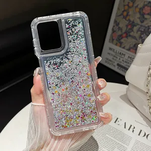 3 Laags Funda Para Celular Water Glitter Vloeibare Drijfzand Telefoon Case Voor Moto E22 E13 2023 G53 G23