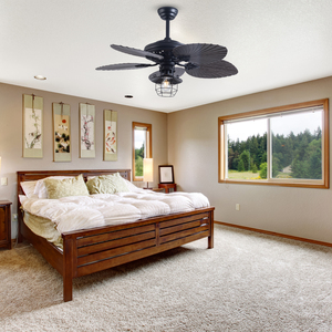 Modern 5 Lâminas De Folha De Palmeira Reversível DC Motor Remoto Sala De Estar Sala De Jantar Ventilador De Teto Tropical com Luz - Product Image 1