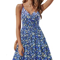 Femmes élégant col en v Floral Maxi robe grande taille coton décontracté robe d'été plissé bras long mince bandoulière poches de fête