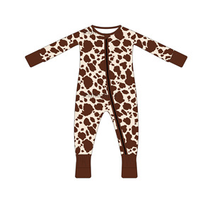 Mono de bebé retro negro con estampado de setas silvestres y bambú, manga larga, con cremallera completa, para recién nacido - Product Image 2