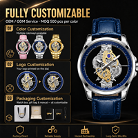 Montre Design Homme en Cuir Véritable avec Logo, Montre-Bracelet de Luxe Squelette Marque Privée, Fabricant