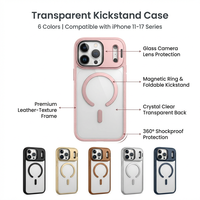Cuir artificiel transparent pour étui de téléphone avec protection d'appareil photo et support magnétique