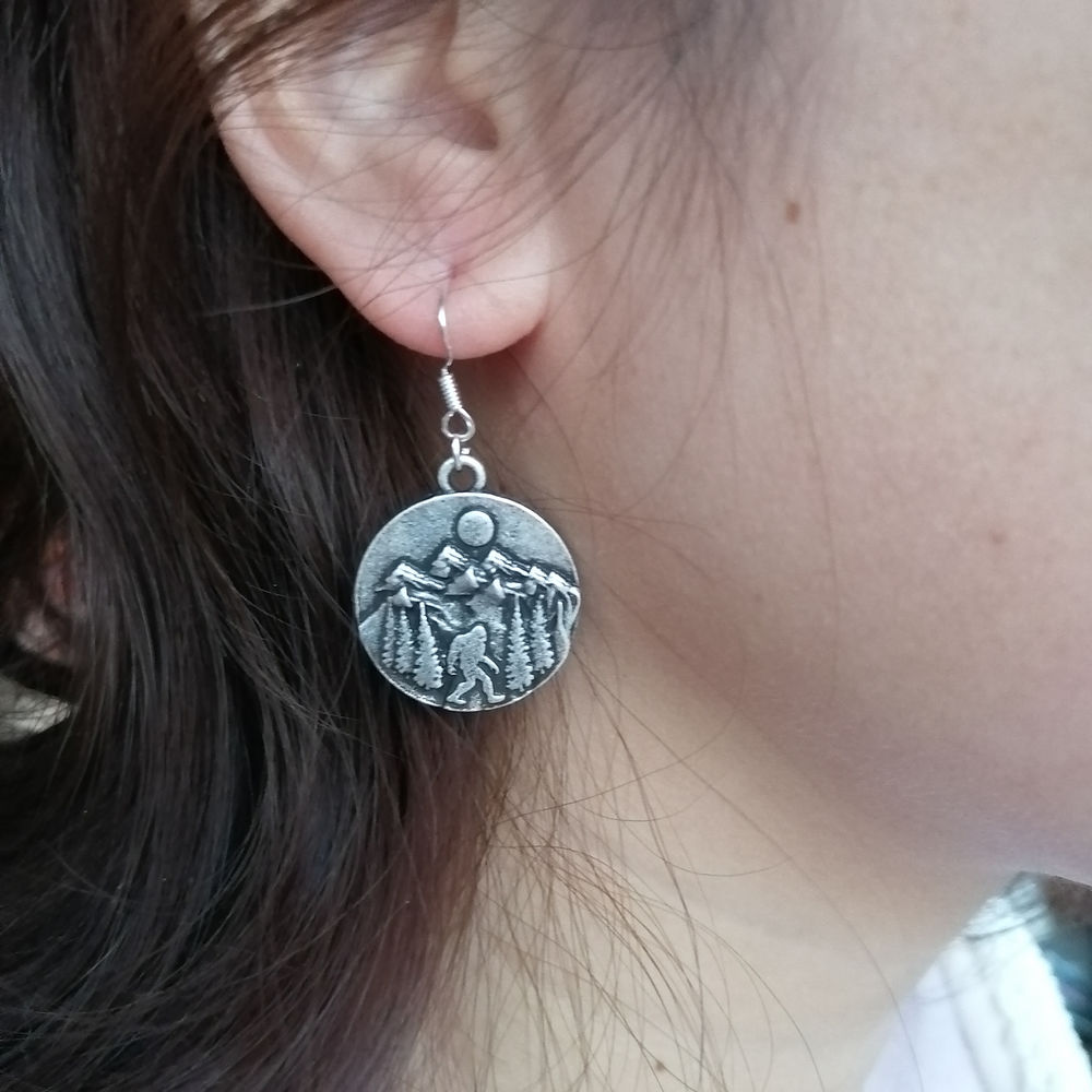Sasquatch bigfoot earring under the mountain with 925 sterling silver hook