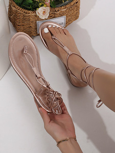 Sandalias romanas de playa con suela blanda y punta plana, sandalias ligeras de verano para mujer, sandalias de moda para la playa con correa en el tobillo, zapatos de mujer. - Product Image 6