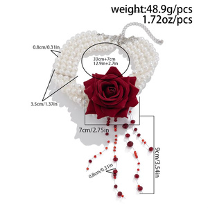Collar de cuentas multicapa de perlas de imitación de Rosa gótica para mujer, Gargantilla con borlas en forma de gota de sangre a la moda, regalo de joyería de moda - Product Image 6