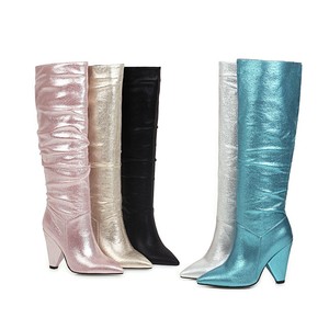 Botas Big Feet Size 34-48 Bling Color Sexy Blue Luxury Winter Knee High <b>Boots</b> for Women - Product Image 1