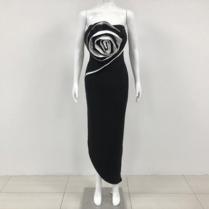 Robe de <span class=keywords><strong>soirée</strong></span> élégante pour femmes, robe longue noire moulante à fleurs, robe de <span class=keywords><strong>soirée</strong></span> à fleurs 3D, robe de <span class=keywords><strong>soirée</strong></span> pour club - Product Image 2