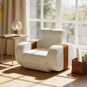 Sillón Infantil Nórdico de Terciopelo con Ribete Acanalado en Contraste, Silueta Redondeada, Cómodo y Suave - Product Image 6