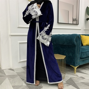 1847# Velvet Winter Design Muslim Kimono Abaya Cardigan Women Open Abayas Black Velvet Hijab Dress Dubai Size - Product Image 3