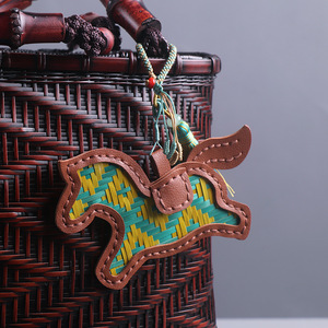 Handmade Pony Keychain Bamboo Leather Charm Cartoon Style Irregular Shape Red Green Color High Quality Bag Pendant - Product Image 1