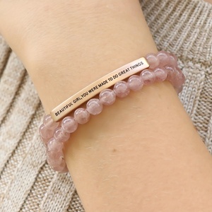 Bracciale con perline in pietra naturale e accenti oro rosa - Bohemian Elegante - Bellissimo, sei stato creato per fare grandi cose - Product Image 4