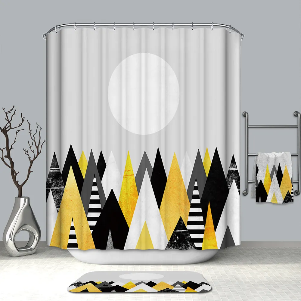 Abstract Stripe and Colorful Style Polyester Fabric Shower Curtain Waterproof Shower Curtain With Hooks For Bathroom