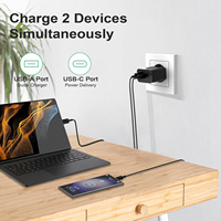Chargeur mural universel USB-C USB-A 40W PD à charge rapide avec prise UK/EU pour téléphones portables, ordinateurs portables, montres connectées - Sortie 5V/3A