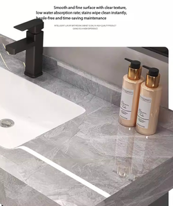 Meuble-lavabo moderne en <span class=keywords><strong>bois</strong></span> avec plateau en pierre frittée, miroir LED et <span class=keywords><strong>rangement</strong></span>, idéal pour appartement et villa - Product Image 4