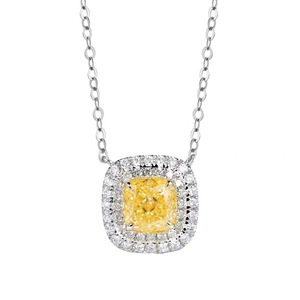 Collana con Pendente a Taglio Cuscino in Diamante Giallo, Oro Bianco, Diamante Naturale Certificato GIA, Stile Classico per Uso Quotidiano Femminile - Product Image 1